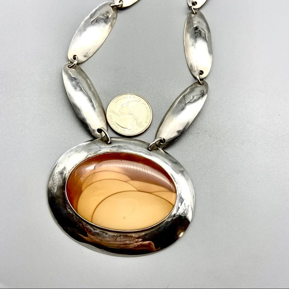 Vintage Sterling Silver & Bruneau Jasper Medallion Necklace - Picture 2 of 16